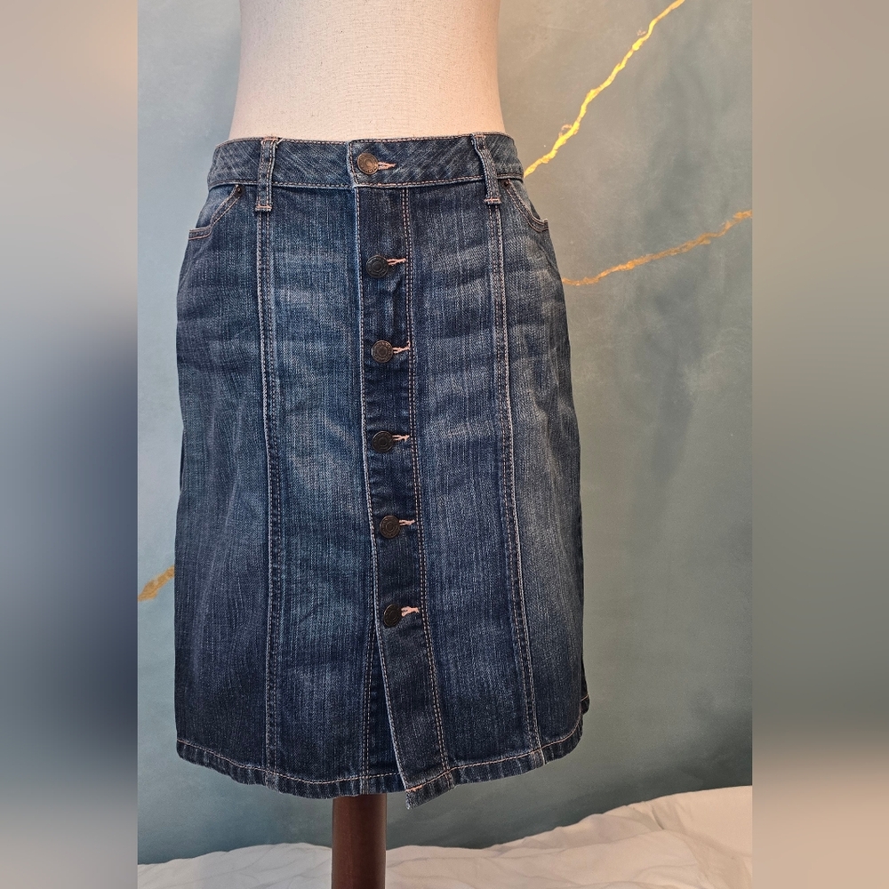 Vintage Y2k Banana Republic Denim Button Up Front Mini Jean Skirt S 2